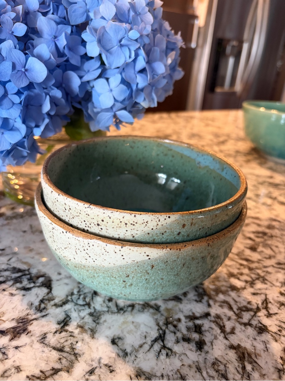 Speckled Ceramic Bowls Set in Aqua